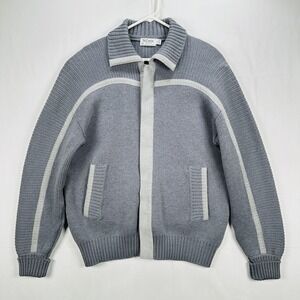 St Croix Knits Sweater Mens Large Gray 100% Zephyr Wool Full Zip Jacket Pockets